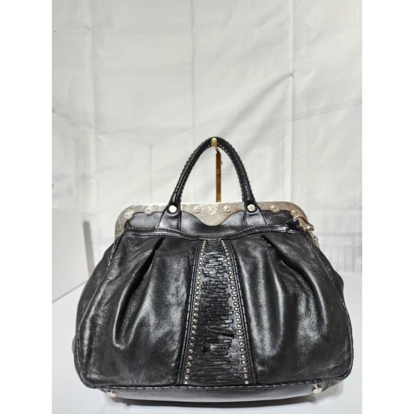 SOLD***Authentic VERSACE Embossed Frame Leather Satchel Black - Picture 8 of 15